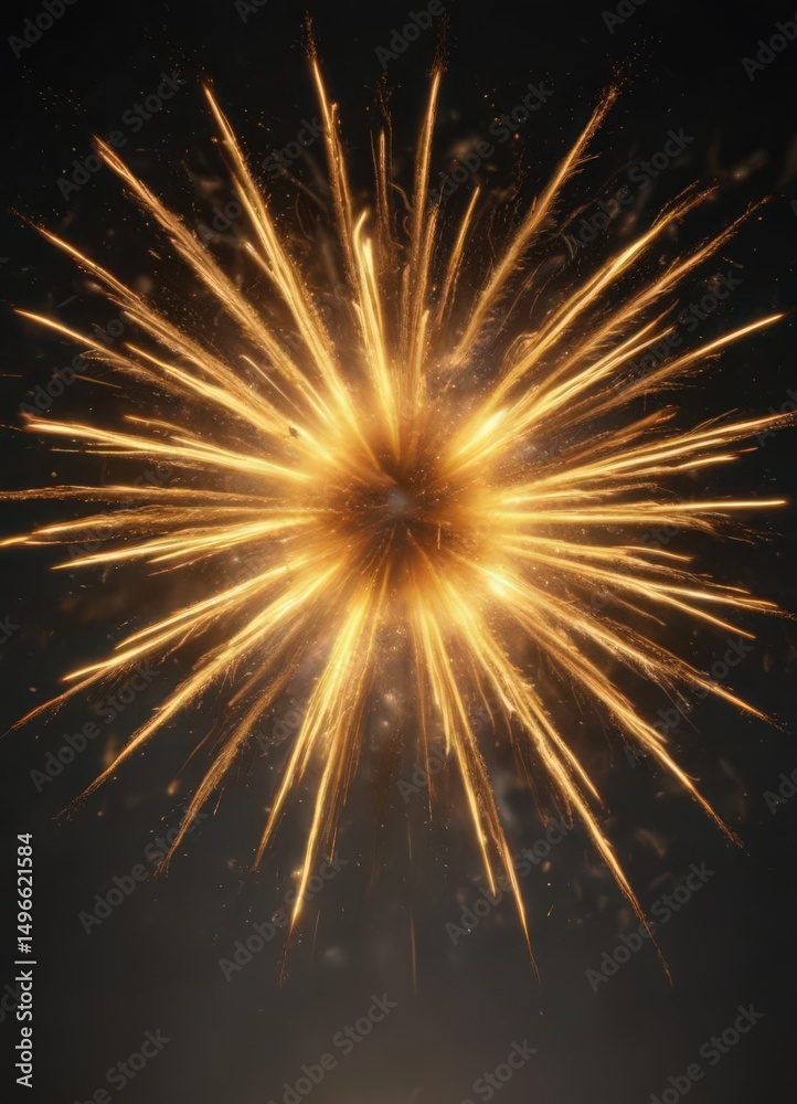 Obraz premium Golden firework burst, vibrant yellow flames, wide angle , celebration, flame, spectacular