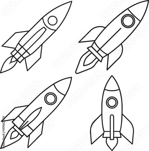 Set of Rocket outline vector illustration line art	