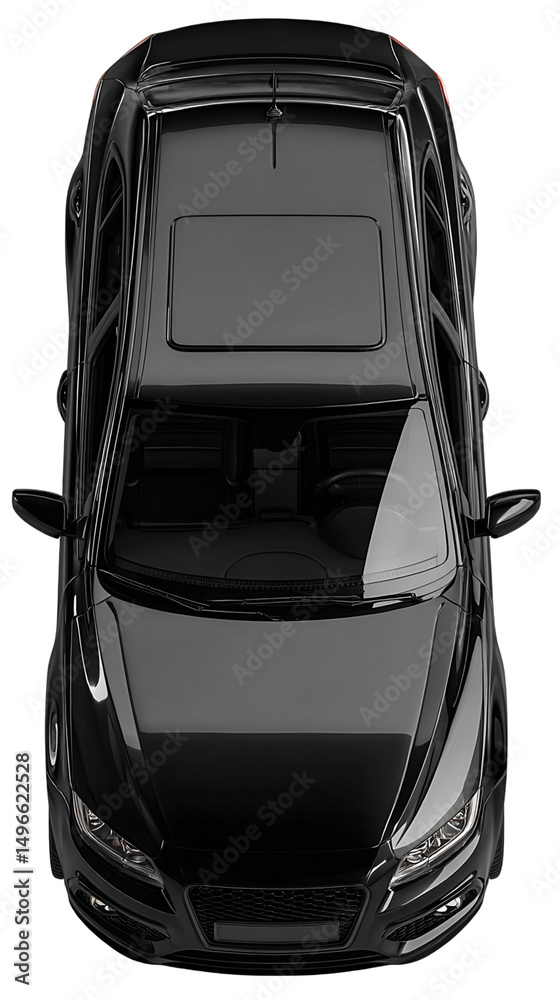 Fototapeta premium Black SUV Overhead View on Transparent Background, PNG