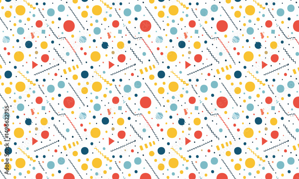 Obraz premium Vibrant Memphis Pattern with Lines Dots Shape Seamless Abstract Geometric Background