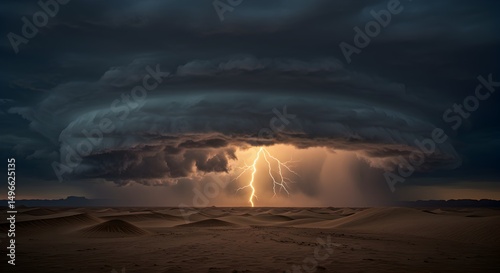Desert Storm: A Lightning Strike Illuminates the Dunes photo