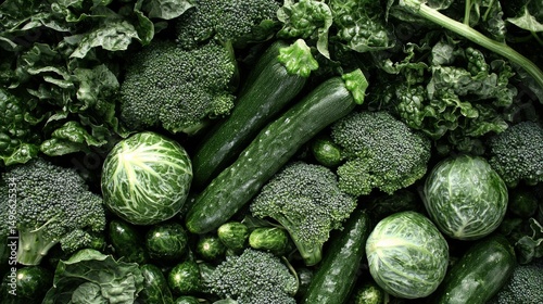 Dark Green Vegetables Flatlay Composition of Broccoli, Kale, Zucchini and Cabbage, Healthy Food Photography, Green Diet Green Vegetables, Healthy Eating