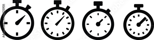 Stopwatch Vector Set Silhouette Icons on Transparent Background

