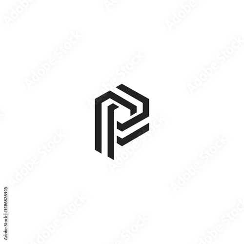  logo design of an initial letter P in hexagonal cube shape in line style 