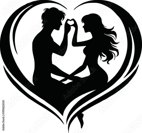 romantic silhouette of a couple people forming a heart with their hand vector style isolated simple vector art on white background