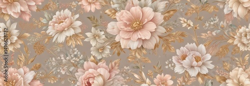 Pastel floral vintage wedding seamless pattern, gold accents, subtlety, subtle, repeat