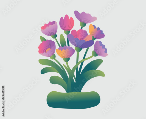 Pastel colors blooming flowers and leaves vector illustration