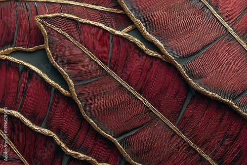 A Collection Of Dark Red And Brown Leaves With Gold Veins Is Arranged On A Textured Surface, autumn theme, elegant pattern, abstract background, wallpaper background