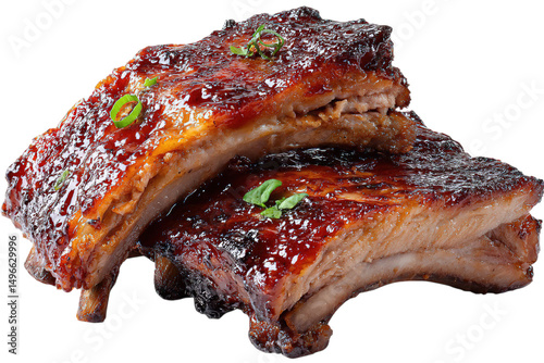Delicious bbq pork ribs recipe glazed and grilled for summer barbecue party food on transparent background