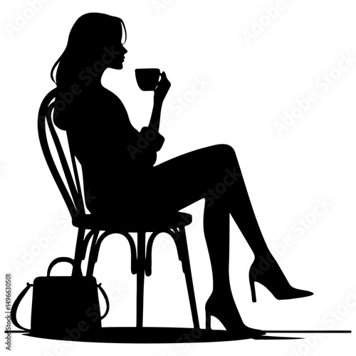 Fashion Women Drink Coffee Silhouette.