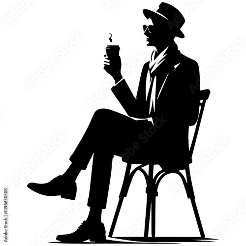 Man Drink Coffee Silhouette.