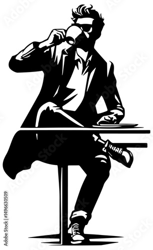Man Drink Coffee Silhouette.