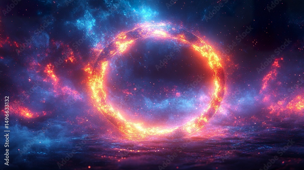 Obraz premium Bright holographic circle element with starburst glow and futuristic energy aura 