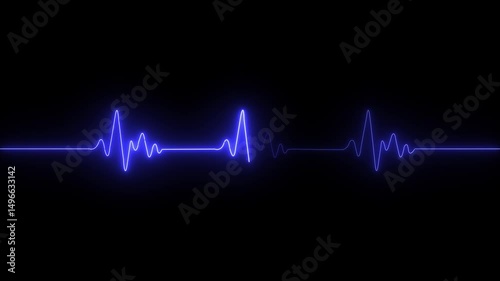 Neon Digital Heartbeat Plus dark screen . Black background neon light heartbeat display 4k video.