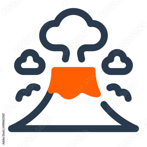 Azores Volcano Eruption Icon with Smoke Clouds