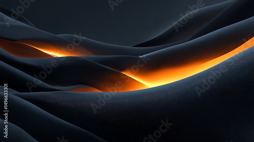 A Modern Abstract Design Featuring Dark Gray Textured Waves Illuminated By Vibrant Orange Light, Futuristic Concept, Artistic Expression, Wallpaper Background