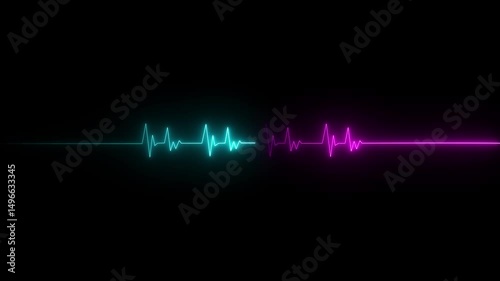 Neon Digital Heartbeat Plus dark screen . Black background neon light heartbeat display 4k video.