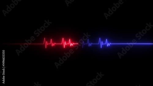 Neon Digital Heartbeat Plus dark screen . Black background neon light heartbeat display 4k video.