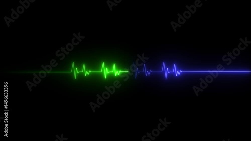 Neon Digital Heartbeat Plus dark screen . Black background neon light heartbeat display 4k video.