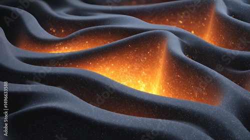 A Modern Abstract Design Featuring Dark Gray Textured Waves Illuminated By Vibrant Orange Light, Futuristic Concept, Artistic Expression, Wallpaper Background