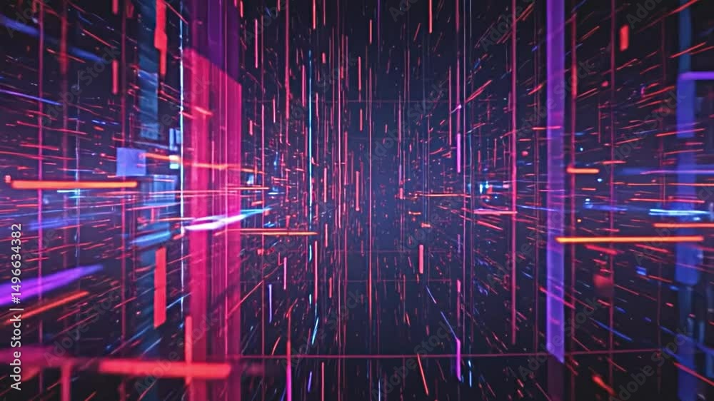 digital error animation background, heavy static distortion, rgb color separation, flickering images, visual noise artifacts, reminiscent of damaged vhs tapes, captivating chaos