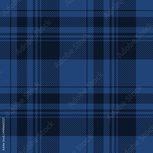 Tartan plaid pattern in dark navy blue. Vector straight seamless check pattern for plaid fabric, flannel shirt, blanket, clothes, skirt, tablecloth, textile.