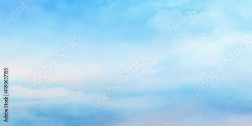 Tranquil abstract watercolor background featuring a serene blue sky with soft fluffy clouds