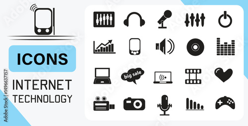 Internet technology icons set graphic design