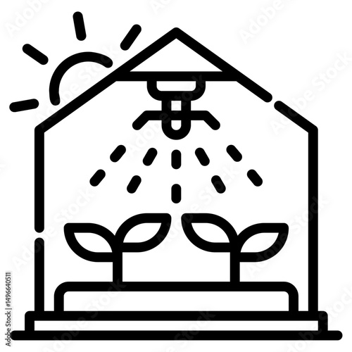 Greenhouse. This is a vector single icon with a dashed line style. It is suitable for any purpose, such as website design, mobile app design, logo design, etc.