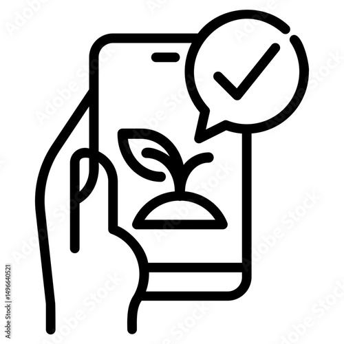 Gardening app. This is a vector single icon with a dashed line style. It is suitable for any purpose, such as website design, mobile app design, logo design, etc.