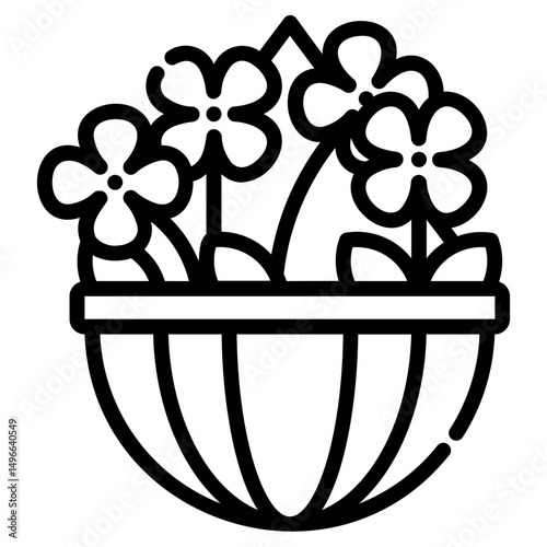 Hanging plants. This is a vector single icon with a dashed line style. It is suitable for any purpose, such as website design, mobile app design, logo design, etc.