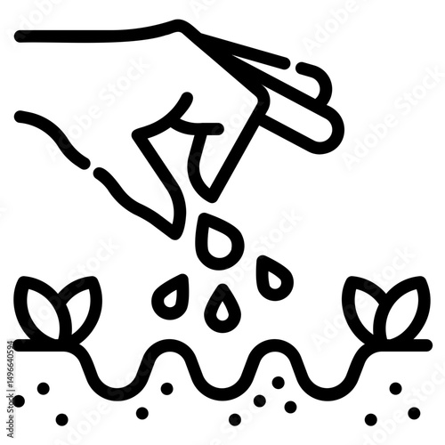 Planting seeds. This is a vector single icon with a dashed line style. It is suitable for any purpose, such as website design, mobile app design, logo design, etc.