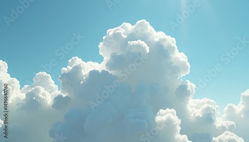 Fluffy white cumulonimbus clouds drift across a vibrant blue sky, evoking feelings of peace