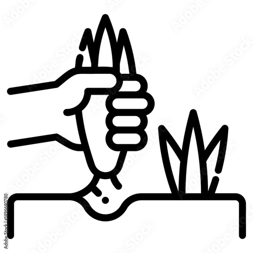 Weeding. This is a vector single icon with a dashed line style. It is suitable for any purpose, such as website design, mobile app design, logo design, etc.