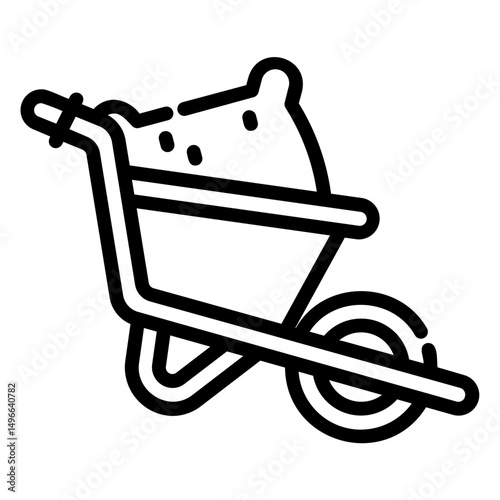 Wheelbarrow. This is a vector single icon with a dashed line style. It is suitable for any purpose, such as website design, mobile app design, logo design, etc.