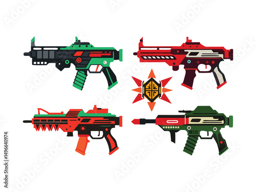 Four futuristic sci fi style assault rifles
