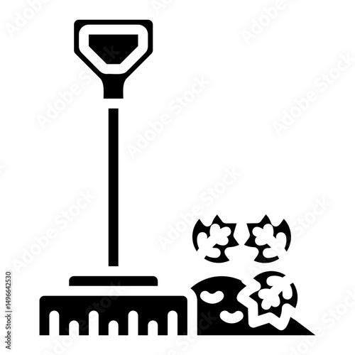 Rake. This is a vector single icon with a solid style. It is suitable for any purpose, such as website design, mobile app design, logo design, etc.