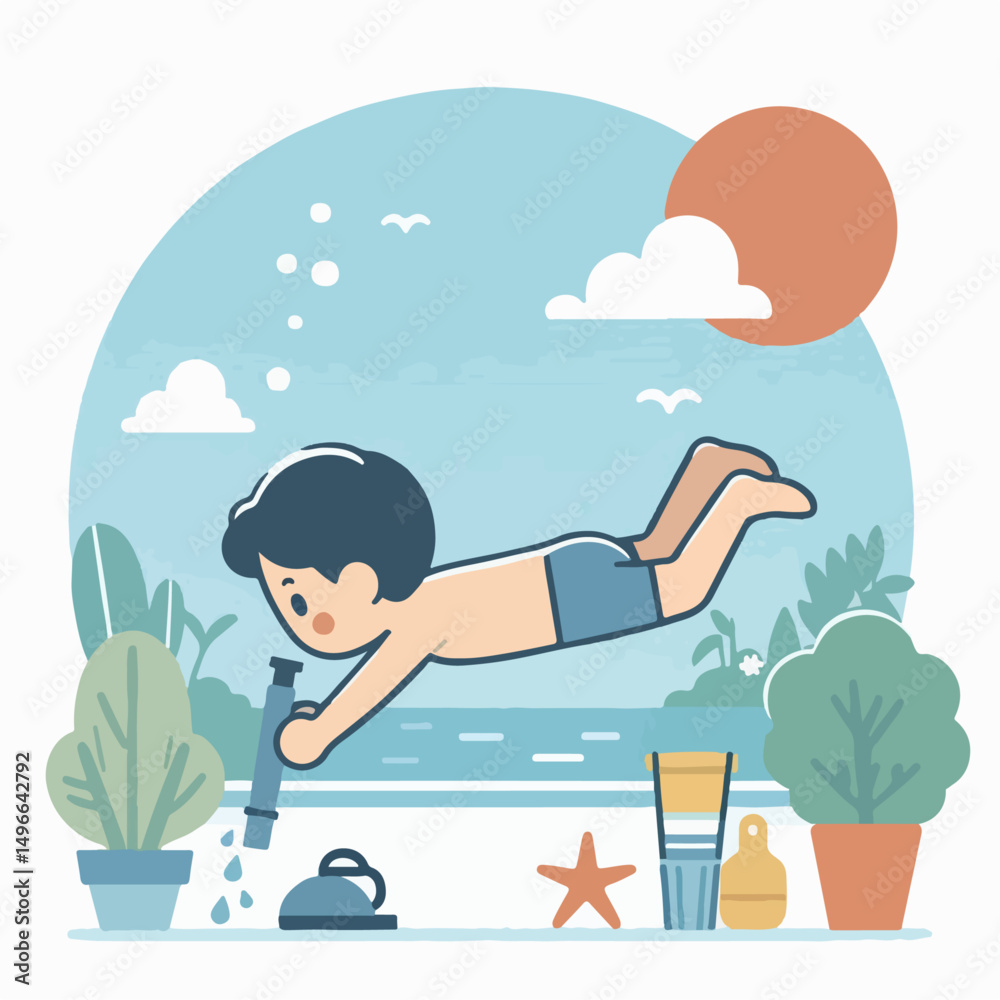 Fototapeta premium illustration of a person diving in water