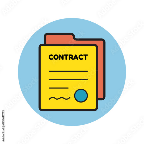 Contract document icon on blue background. Vector illustration icon design