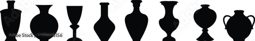 Ancient ceramic vessel icon set, ancient amphora and cosmic element for artistic inspiration showcasing intricate craftsmanship historical significance for educational use, on transparent background