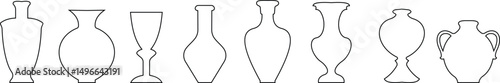 Ancient ceramic vessel icon set, ancient amphora and cosmic element for artistic inspiration showcasing intricate craftsmanship historical significance for educational use, on transparent background