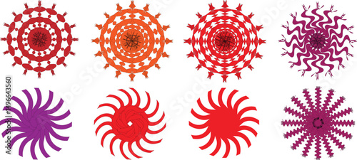 Round Frame Vector Icon silhouette set. Glyph Style for Gardening Illustrations white background  Set Of Close-up Stylized Sun Symbols.