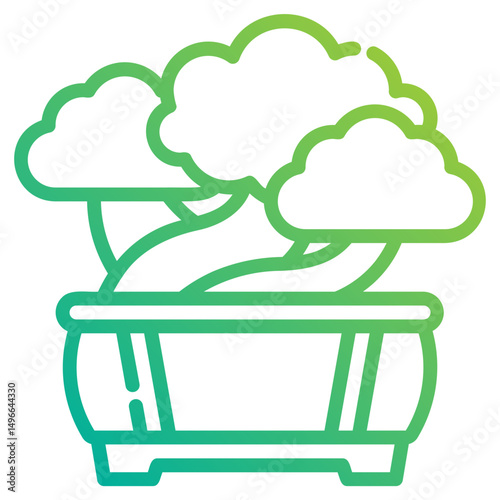 Bonsai tree. This is a vector single icon with a dashed line gradient style. It is suitable for any purpose, such as website design, mobile app design, logo design, etc.