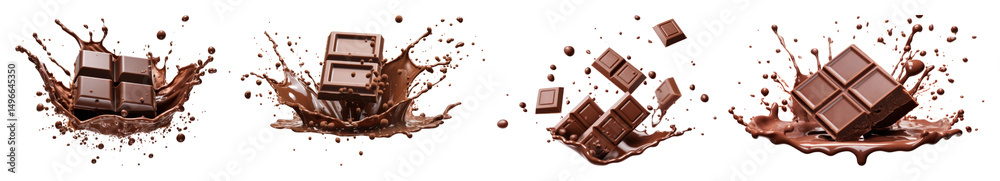 Fototapeta premium PNG Chocolate bars splashing delightfully, element set on transparent background