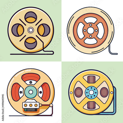 reel to reel tape flat illustration flat style