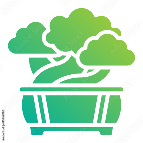Bonsai tree. This is a vector single icon with a solid gradient style. It is suitable for any purpose, such as website design, mobile app design, logo design, etc.