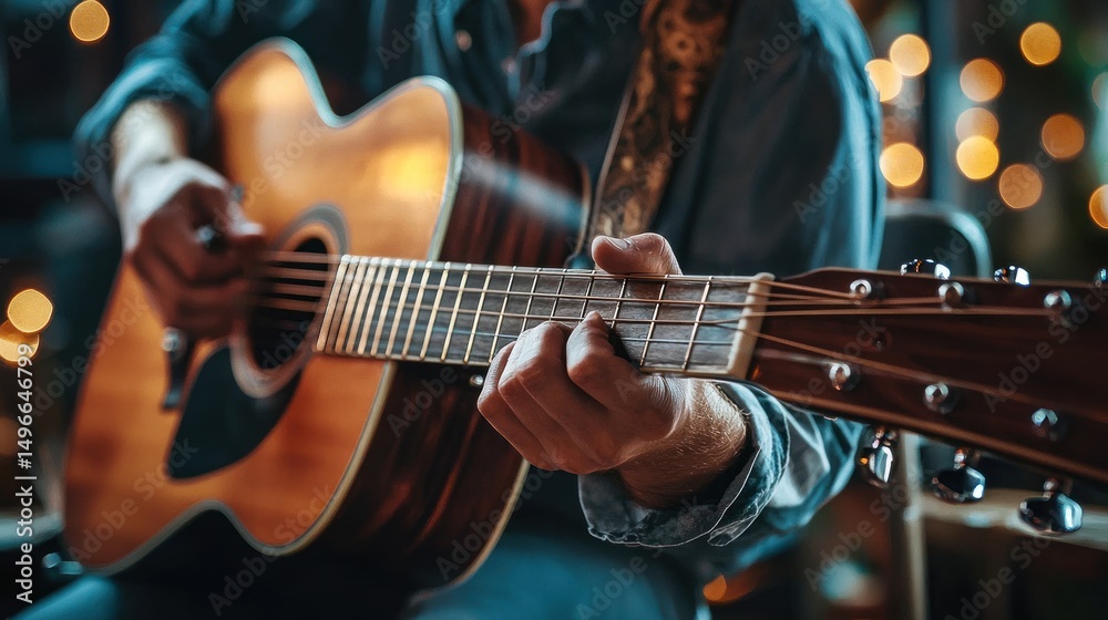 Obraz premium Acoustic Guitarist in a Cozy Setting