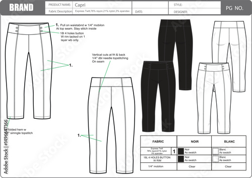 Ladies Capri pant tech pack design