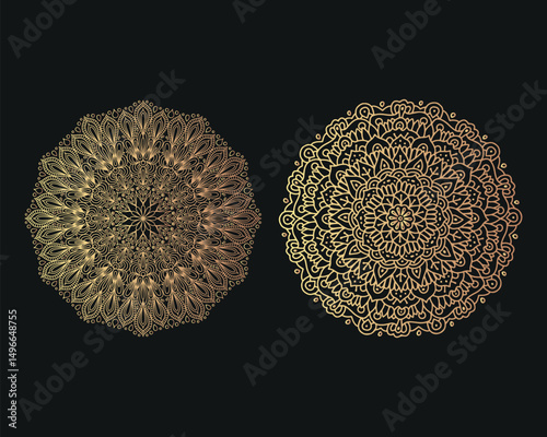 golden Mandala design. Decorative golden mandala. Mandala for henna, mehendi, business card, template, tattoo, Decorative ethnic ornamental elements, card. Spiritual golden mandala	