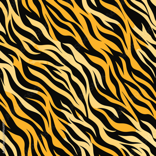 Seamless tiger print vector pattern. Wild animal skin texture design with repeating striped background for textile